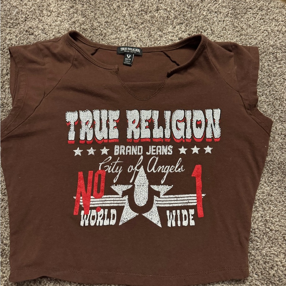 True Religion Brown Graphic Crop Top
